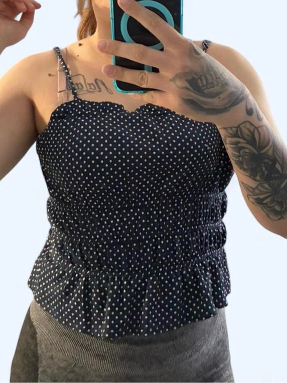Target Black & White Polka Dot Smocked Peplum Cami